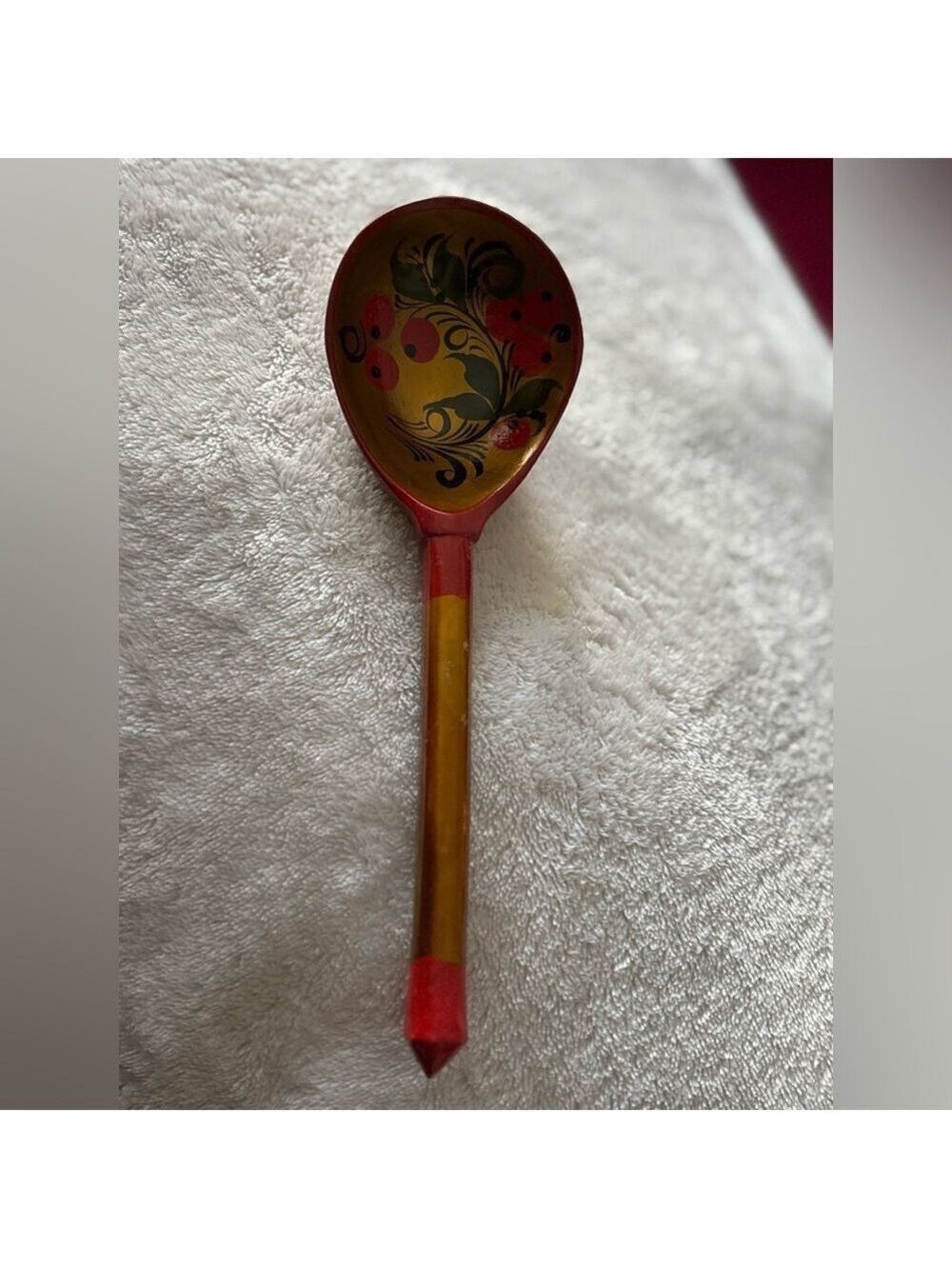 Vintage Khokhloma Russian Lacquer Wood Spoon • Hand-Painted Gold Folk Art • 7.5” - Picture 14 of 14